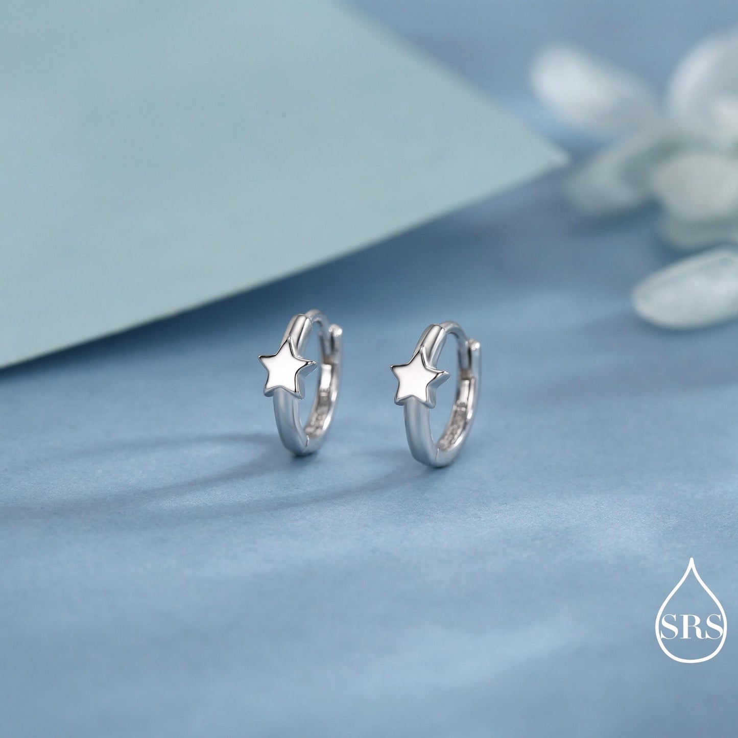 Star Huggie Hoop Earrings in Sterling Silver, Gold or Silver, Single Star 9mm Hoops, Celestial Jewellery