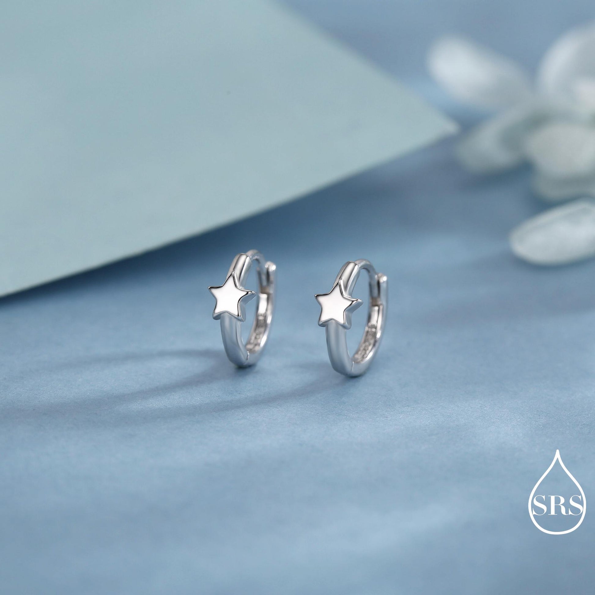 Star Huggie Hoop Earrings in Sterling Silver, Gold or Silver, Single Star 9mm Hoops, Celestial Jewellery