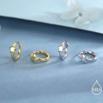 Star Huggie Hoop Earrings in Sterling Silver, Gold or Silver, Single Star 9mm Hoops, Celestial Jewellery