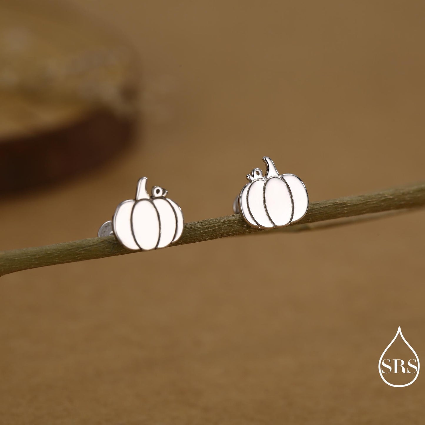 Pumpkin Internally Threaded Flat Back /Stud Earrings in Sterling Silver, Silver, Gold or Rose Gold, Tiny Pumpkin Earrings