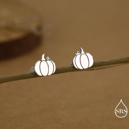 Pumpkin Internally Threaded Flat Back /Stud Earrings in Sterling Silver, Silver, Gold or Rose Gold, Tiny Pumpkin Earrings