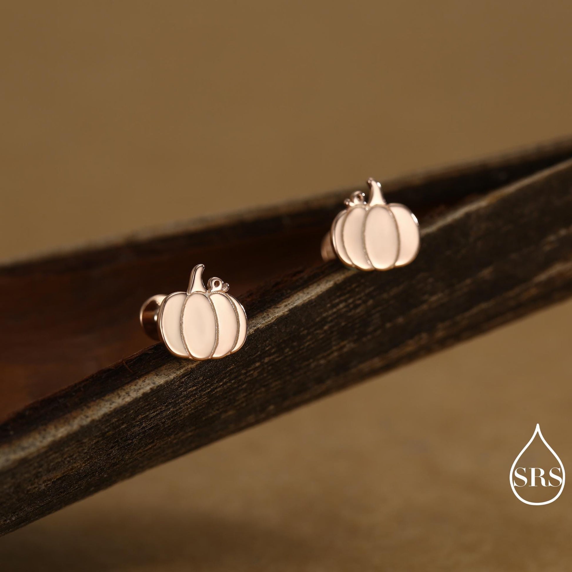 Pumpkin Internally Threaded Flat Back /Stud Earrings in Sterling Silver, Silver, Gold or Rose Gold, Tiny Pumpkin Earrings