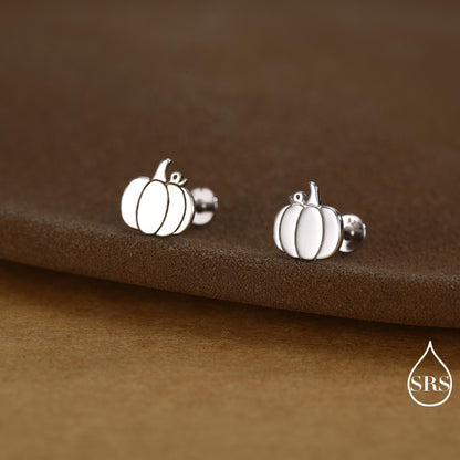 Pumpkin Internally Threaded Flat Back /Stud Earrings in Sterling Silver, Silver, Gold or Rose Gold, Tiny Pumpkin Earrings