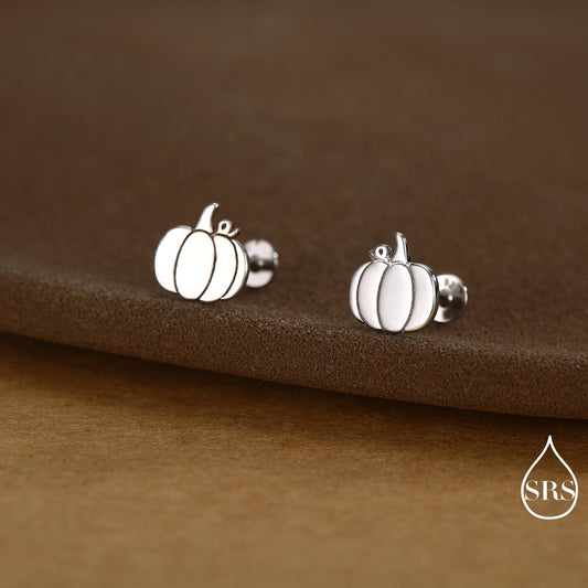 Pumpkin Internally Threaded Flat Back /Stud Earrings in Sterling Silver, Silver, Gold or Rose Gold, Tiny Pumpkin Earrings