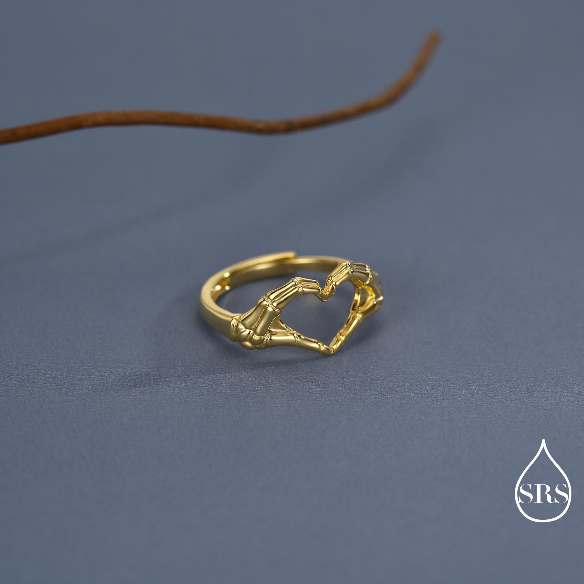 Skeleton Hands Heart Sterling Silver Ring – Gothic Love Collection - Adjustable Size