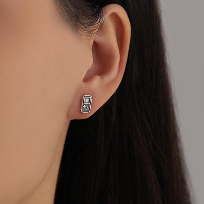 Sterling Silver Retro Game Console & Music Cassette Tape Stud Earrings, Mismatched 90s Nostalgic Jewellery, Silver, Gold or Rose Gold Finish