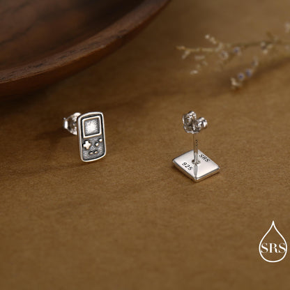 Sterling Silver Retro Game Console & Music Cassette Tape Stud Earrings, Mismatched 90s Nostalgic Jewellery, Silver, Gold or Rose Gold Finish