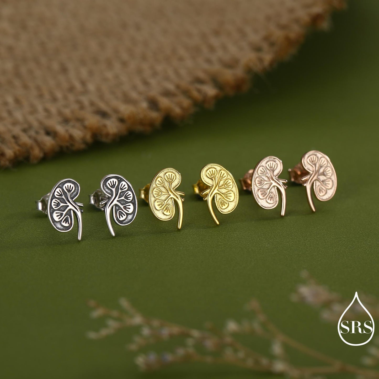 Anatomical Kidney Stud Earrings in Sterling Silver, Silver or Gold or Rose Gold, Science Jewellery, Science Earrings, Biology Jewellery