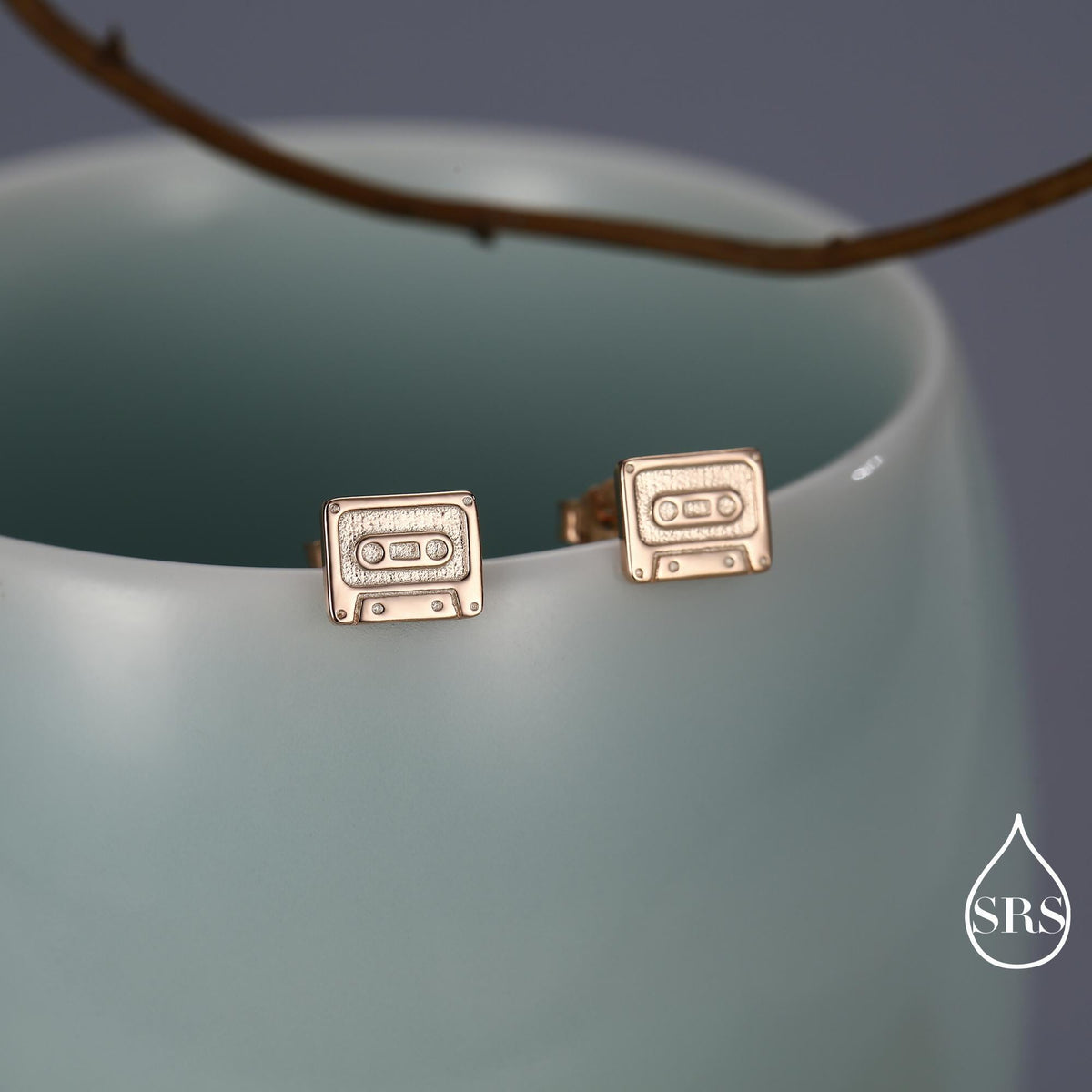 Sterling Silver Retro Music Cassette Tape Stud Earrings, 90s Nostalgic Jewellery, Oxidised Silver, Gold or Rose Gold Finish