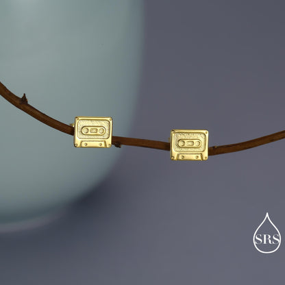 Sterling Silver Retro Music Cassette Tape Stud Earrings, 90s Nostalgic Jewellery, Oxidised Silver, Gold or Rose Gold Finish