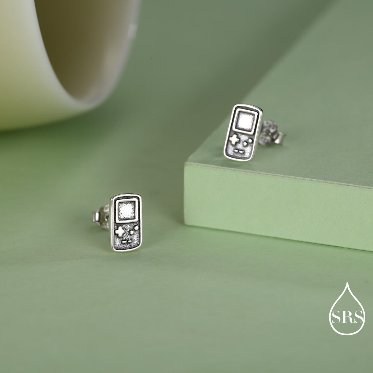 Sterling Silver Retro Game Console Stud Earrings, 90s Nostalgic Jewellery, Silver, Gold or Rose Gold Finish