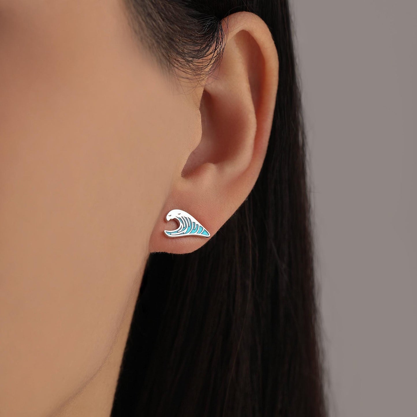 The Great Wave Sterling Silver Enamel Stud Earrings, Ocean Earrings with Hand Applied Enamel, Wave Earrings