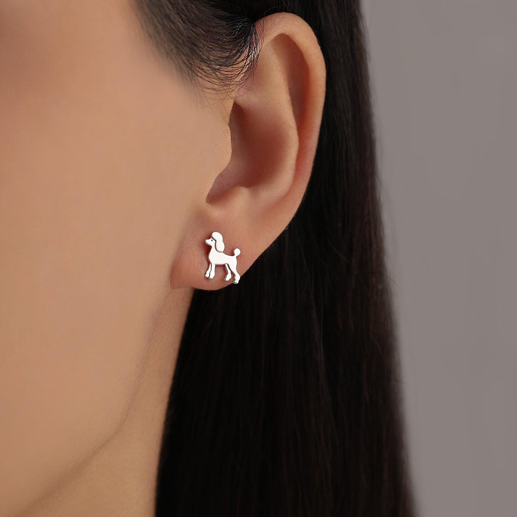 Sterling Silver Poodle Dog Stud Earrings, Puppy Earrings, Silver, Gold or Rose Gold, Nature Inspired Animal Earrings, Pet Jewellery