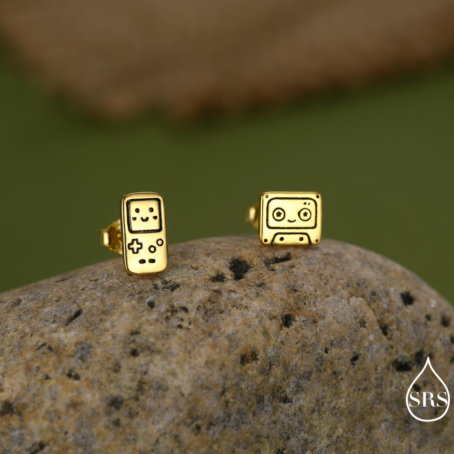 Retro Game Console & Music Cassette Tape Stud Earrings in Sterling Silver, Mismatched 90s Nostalgic Jewellery, Silver, Gold or Rose Gold