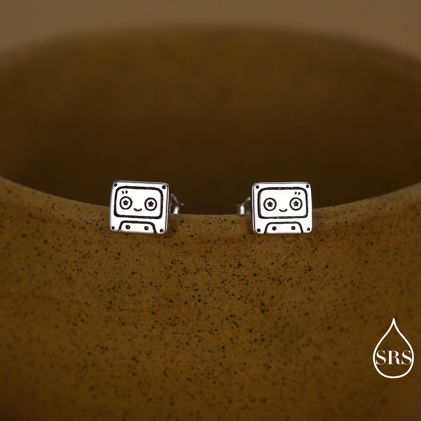 Retro Music Cassette Tape Stud Earrings in Sterling Silver, 90s Nostalgic Jewellery, Silver, Gold or Rose Gold Finish