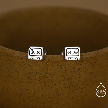 Retro Music Cassette Tape Stud Earrings in Sterling Silver, 90s Nostalgic Jewellery, Silver, Gold or Rose Gold Finish