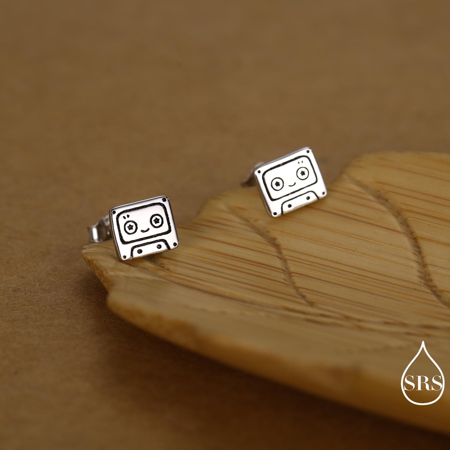Retro Music Cassette Tape Stud Earrings in Sterling Silver, 90s Nostalgic Jewellery, Silver, Gold or Rose Gold Finish