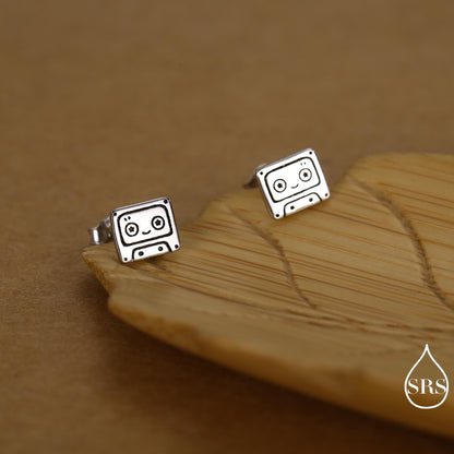 Retro Music Cassette Tape Stud Earrings in Sterling Silver, 90s Nostalgic Jewellery, Silver, Gold or Rose Gold Finish