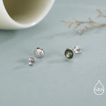 Sterling Silver Natural Dark Moss Agate Stud Earrings, 3mm 4mm 5mm and 6mm, Genuine Moss Agate Gemstone Stud, Minimalist Style