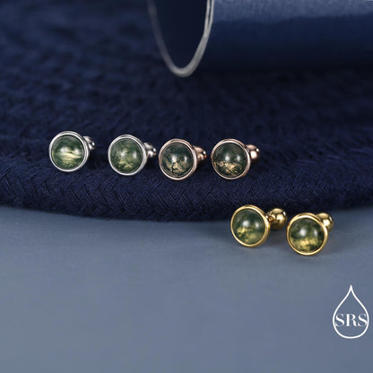 Natural Moss Agate Screw Back Earrings in Sterling Silver, 3mm, 4mm, 5mm and 6mm, Genuine Moss Agate Gemstone Stud