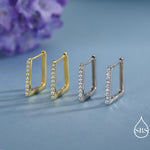 CZ Pave Square Huggie Hoop in Sterling Silver, Skinny Geometric Hoop Earrings, Gold or Silver, 11mm Minimalist Hoops
