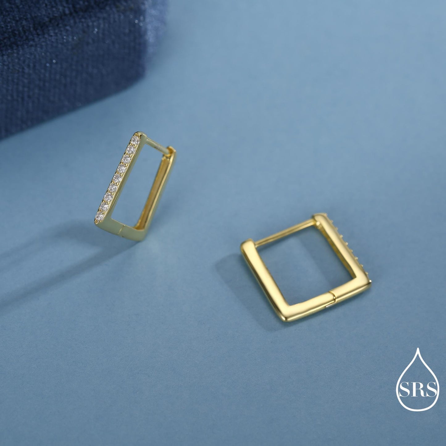 CZ Pave Square Huggie Hoop in Sterling Silver, Skinny Geometric Hoop Earrings, Gold or Silver, 11mm Minimalist Hoops