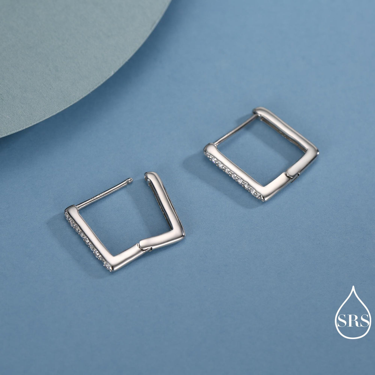 CZ Pave Square Huggie Hoop in Sterling Silver, Skinny Geometric Hoop Earrings, Gold or Silver, 11mm Minimalist Hoops
