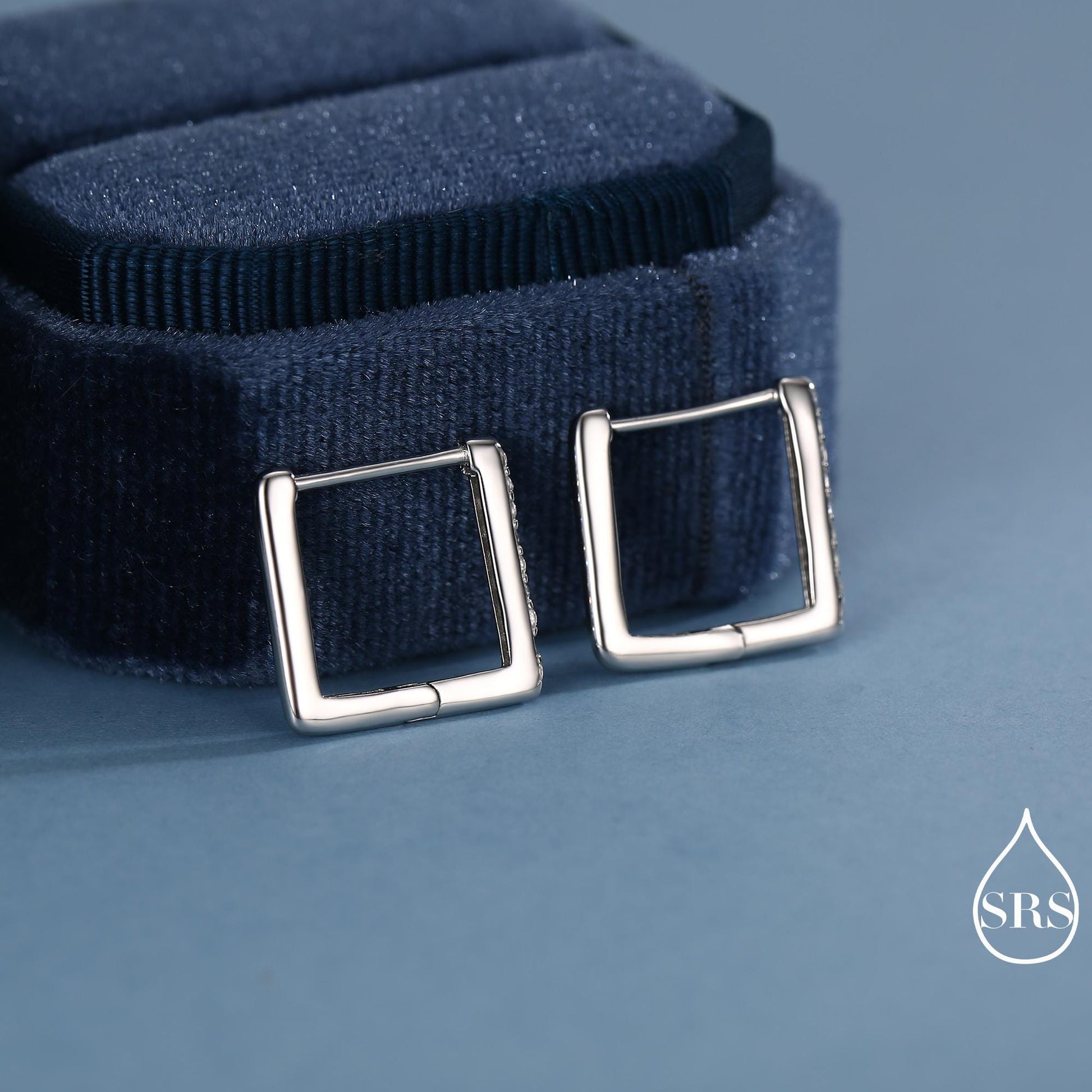 CZ Pave Square Huggie Hoop in Sterling Silver, Skinny Geometric Hoop Earrings, Gold or Silver, 11mm Minimalist Hoops