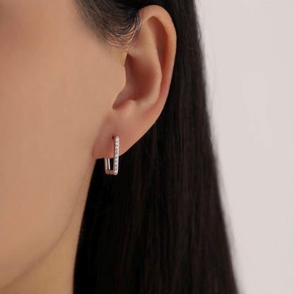 CZ Pave Square Huggie Hoop in Sterling Silver, Skinny Geometric Hoop Earrings, Gold or Silver, 11mm Minimalist Hoops