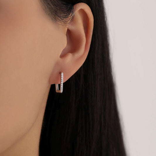 CZ Pave Square Huggie Hoop in Sterling Silver, Skinny Geometric Hoop Earrings, Gold or Silver, 11mm Minimalist Hoops