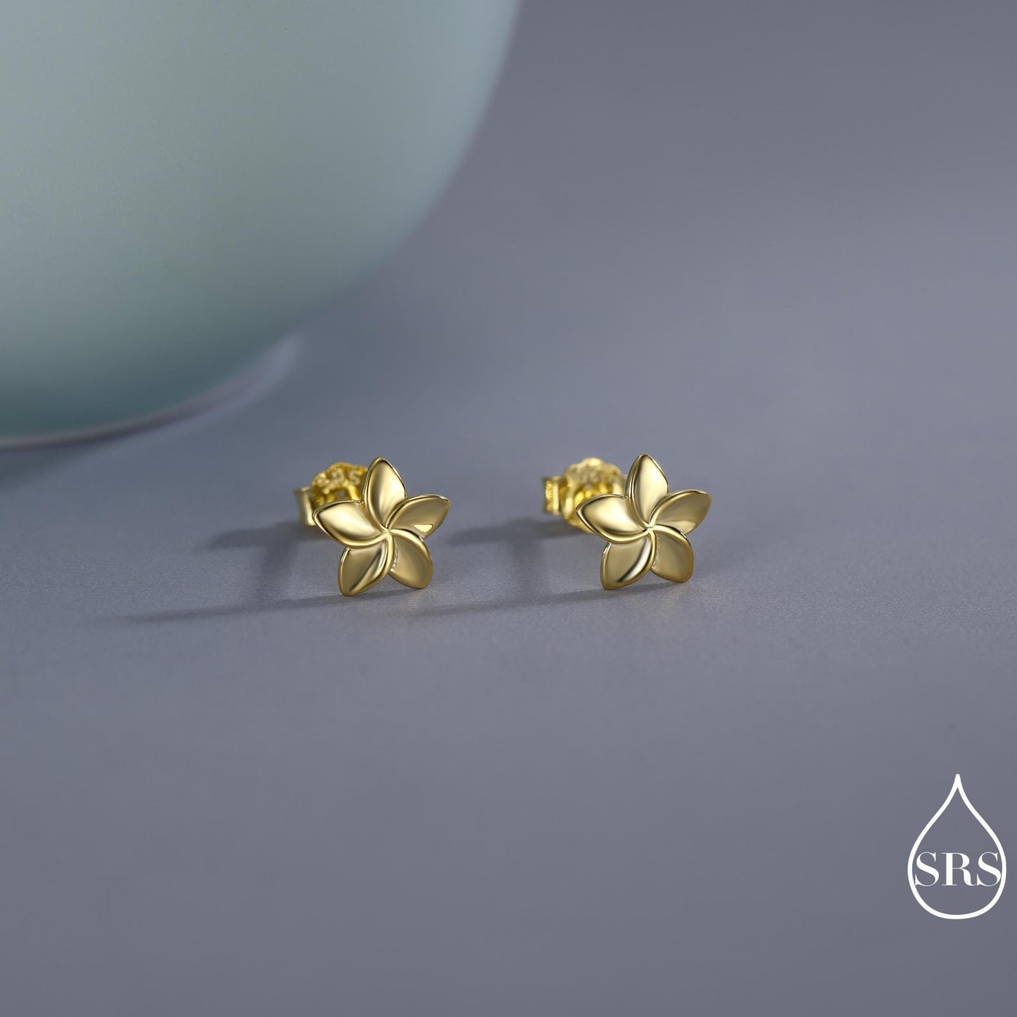 Tiny Plumeria Flower Stud Earrings in Sterling Silver, Small Flower Earrings, Nature Inspired Floral Earrings