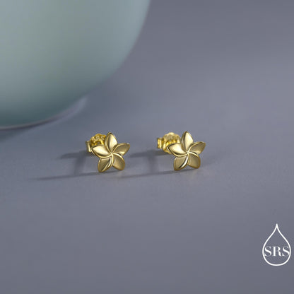 Tiny Plumeria Flower Stud Earrings in Sterling Silver, Small Flower Earrings, Nature Inspired Floral Earrings