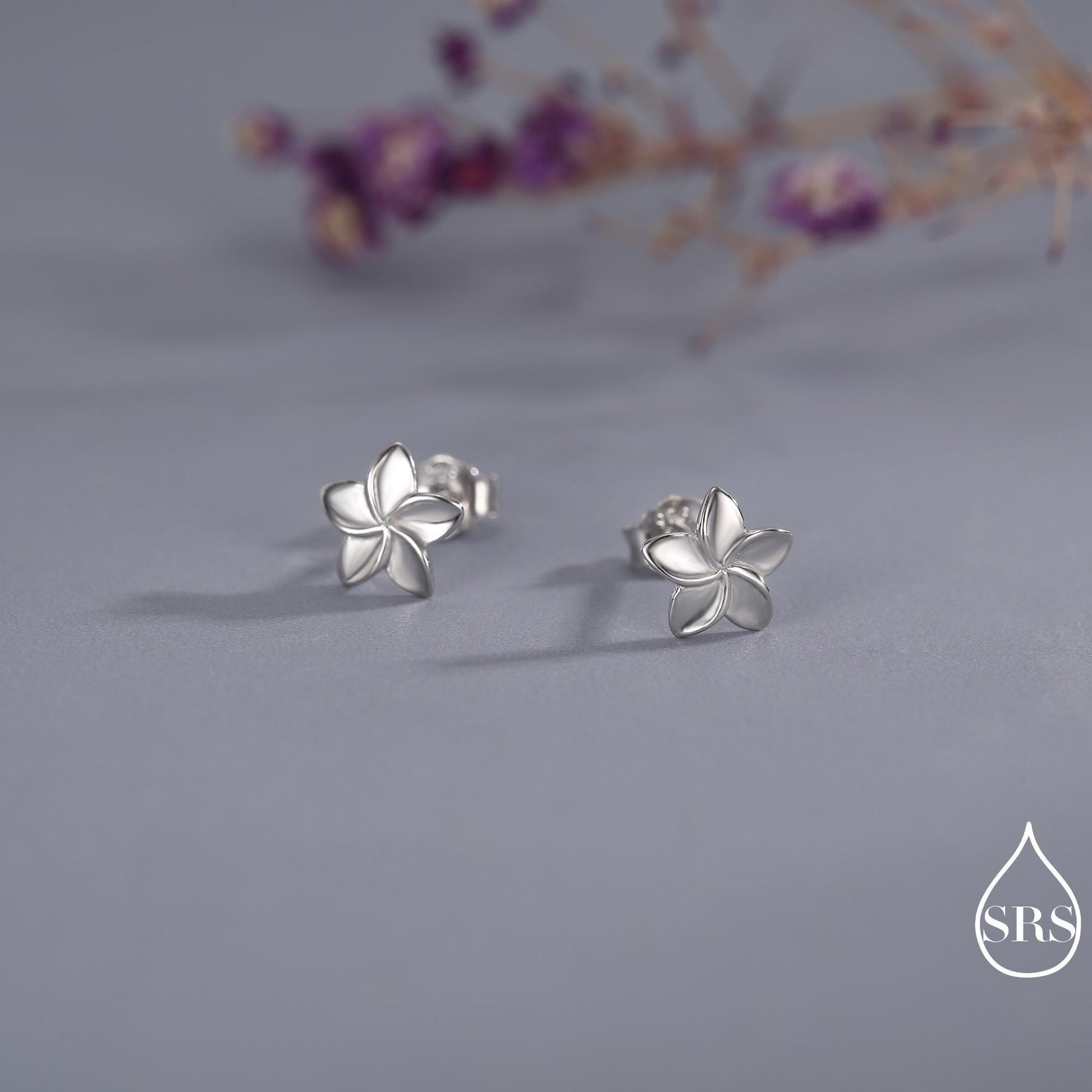 Tiny Plumeria Flower Stud Earrings in Sterling Silver, Small Flower Earrings, Nature Inspired Floral Earrings