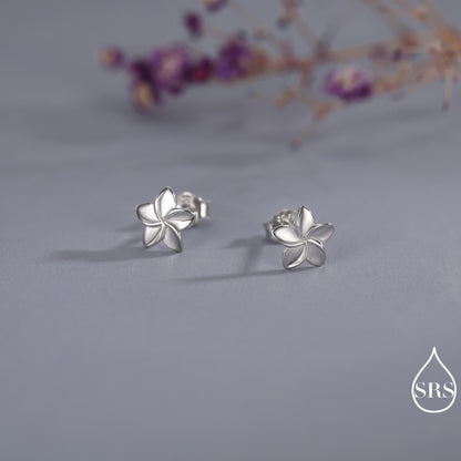 Tiny Plumeria Flower Stud Earrings in Sterling Silver, Small Flower Earrings, Nature Inspired Floral Earrings