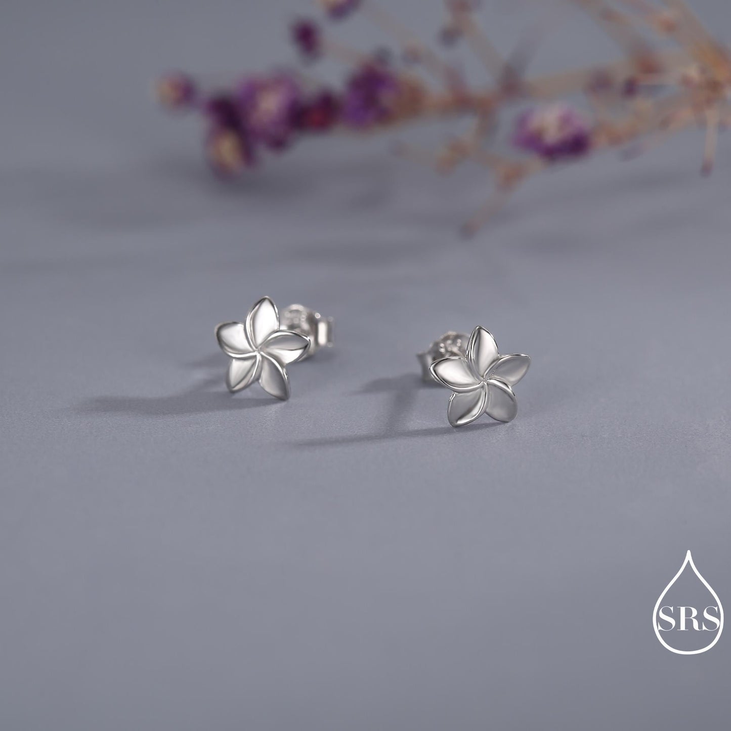 Tiny Plumeria Flower Stud Earrings in Sterling Silver, Small Flower Earrings, Nature Inspired Floral Earrings