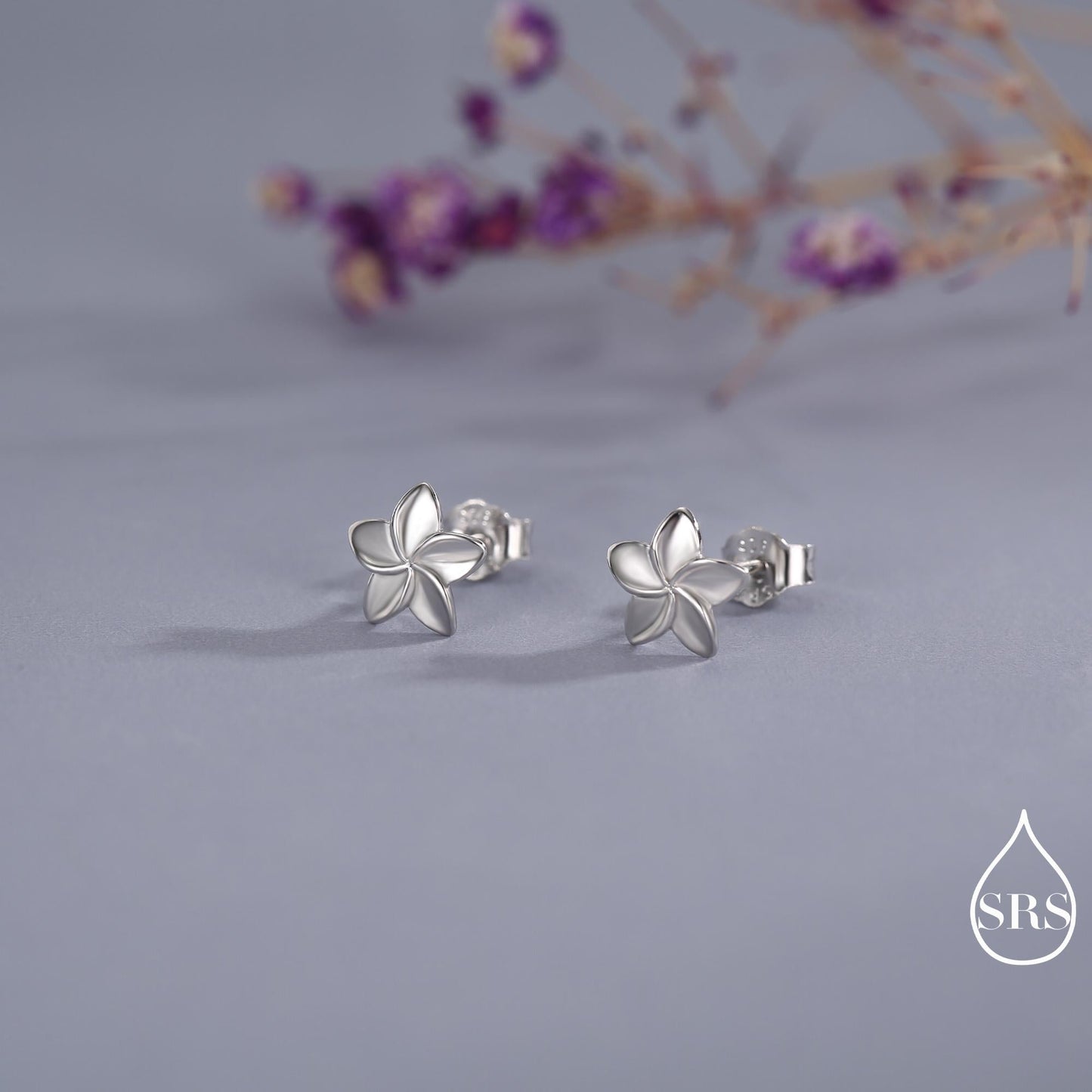 Tiny Plumeria Flower Stud Earrings in Sterling Silver, Small Flower Earrings, Nature Inspired Floral Earrings