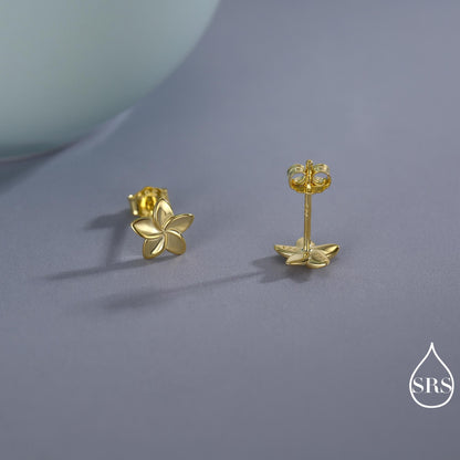 Tiny Plumeria Flower Stud Earrings in Sterling Silver, Small Flower Earrings, Nature Inspired Floral Earrings