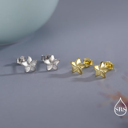 Tiny Plumeria Flower Stud Earrings in Sterling Silver, Small Flower Earrings, Nature Inspired Floral Earrings
