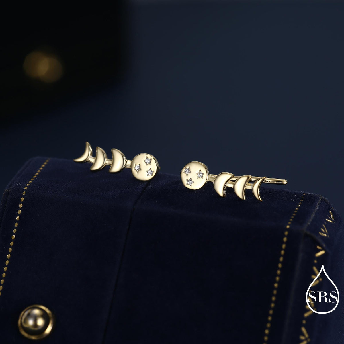 Moon Phase Crawler Earrings in Sterling Silver, Silver or Gold, Moon and Star Earrings, Ear Climbers, Celestial Earrings