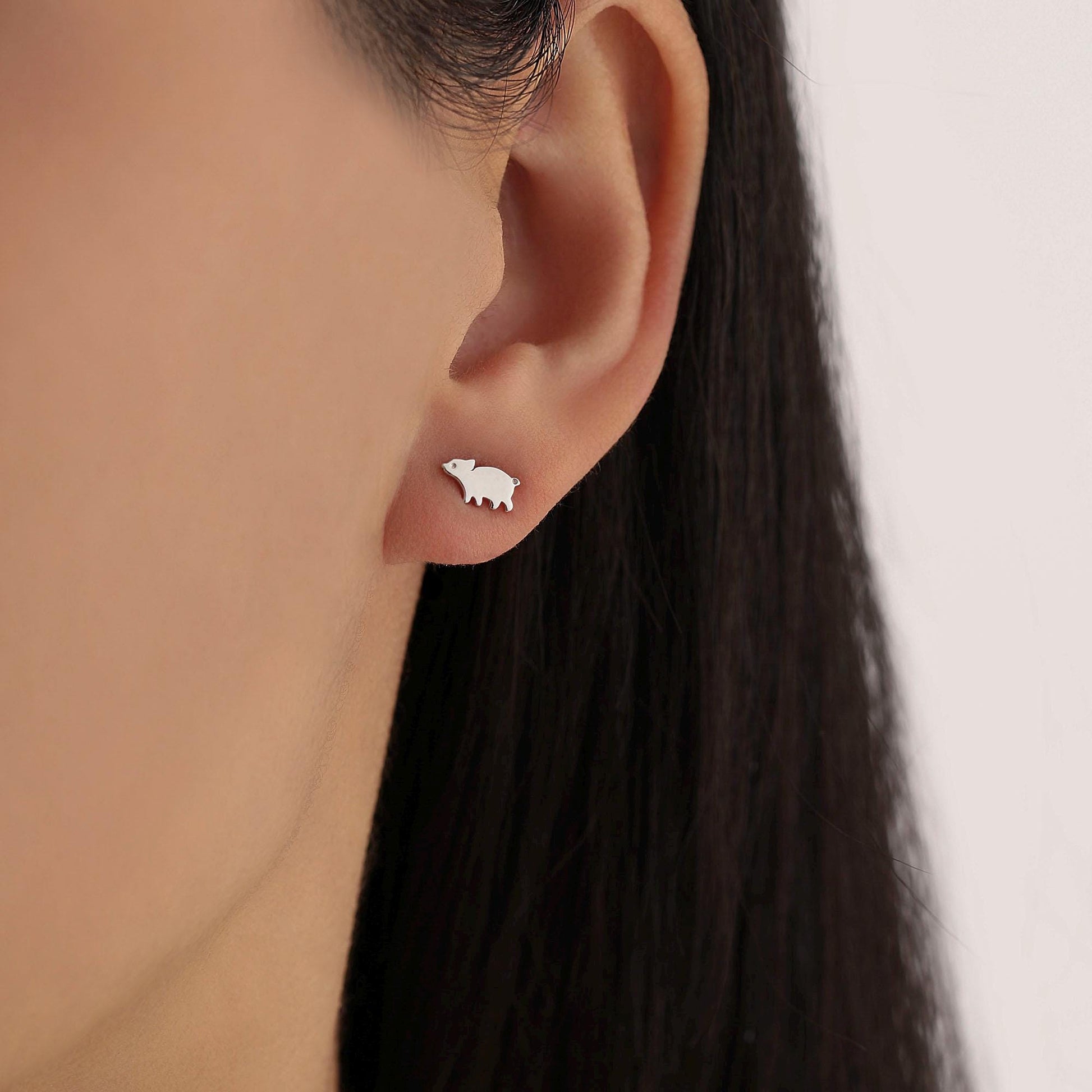 Baby Pig Stud Earrings in Sterling Silver, Piglet Earrings, Silver or Gold, Farm Animal Earrings, Nature Inspired