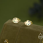 Paint Palette Stud Earrings in Sterling Silver with Multi Colour CZ Crystals, Silver or Gold, Artist's Palette