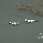 CZ Star Crawler Earrings in Sterling Silver, Silver or Gold, Four Star Earrings, Ear Climbers, Celestial Earrings