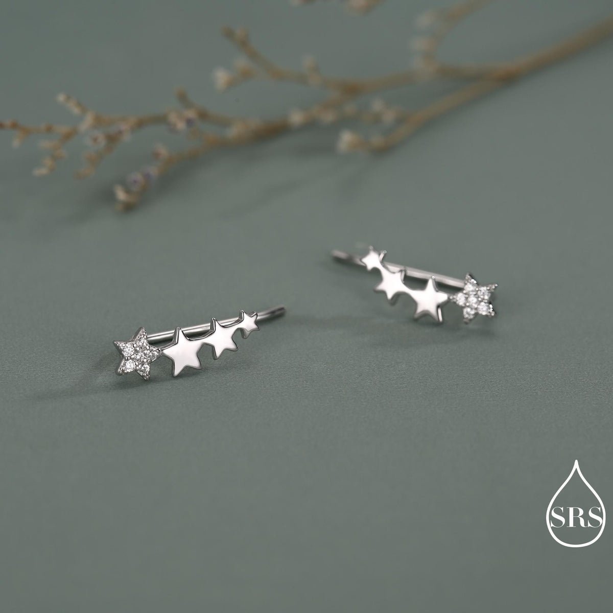 CZ Star Crawler Earrings in Sterling Silver, Silver or Gold, Four Star Earrings, Ear Climbers, Celestial Earrings