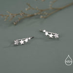 CZ Star Crawler Earrings in Sterling Silver, Silver or Gold, Four Star Earrings, Ear Climbers, Celestial Earrings