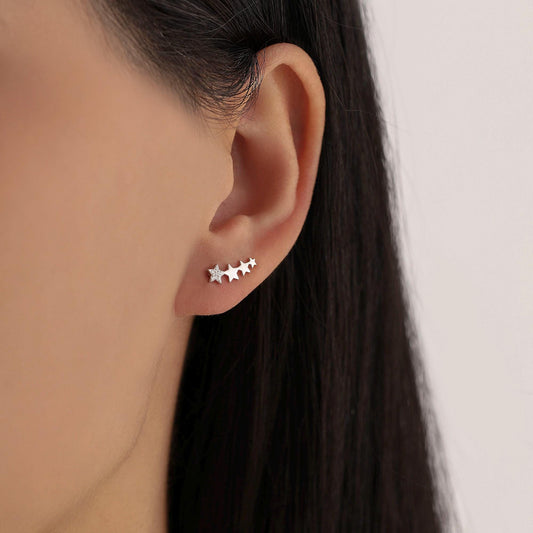 CZ Star Crawler Earrings in Sterling Silver, Silver or Gold, Four Star Earrings, Ear Climbers, Celestial Earrings