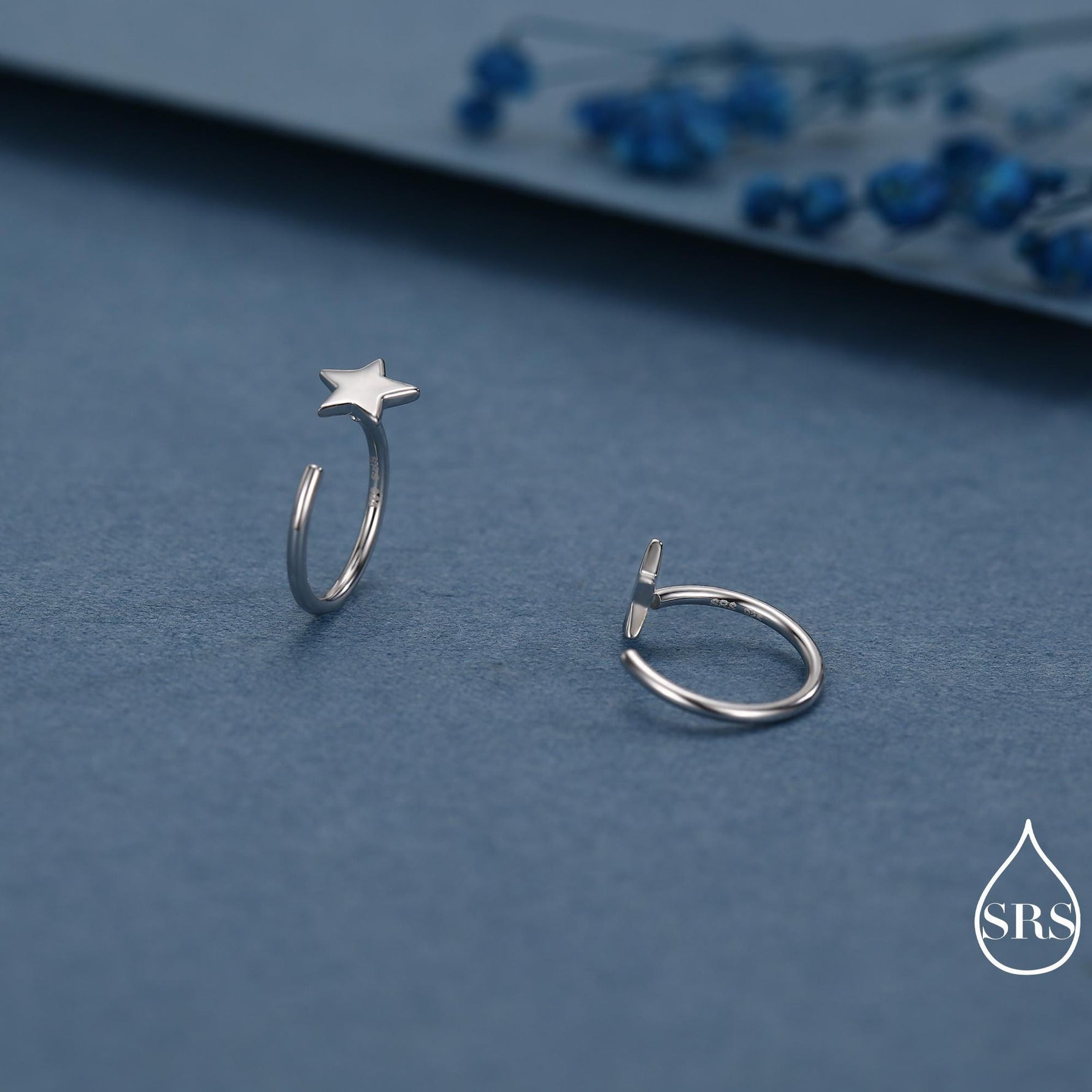 Tiny Star Huggie Hoop Earrings in Sterling Silver, Silver, Gold or Rose Gold, Dainty Little Star Open Threader, Threader Hoop Earrings
