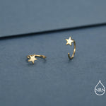 Tiny Star Huggie Hoop Earrings in Sterling Silver, Star Pull Through Earrings, Half Hoop Earrings, Open Hoop, Silver or Gold