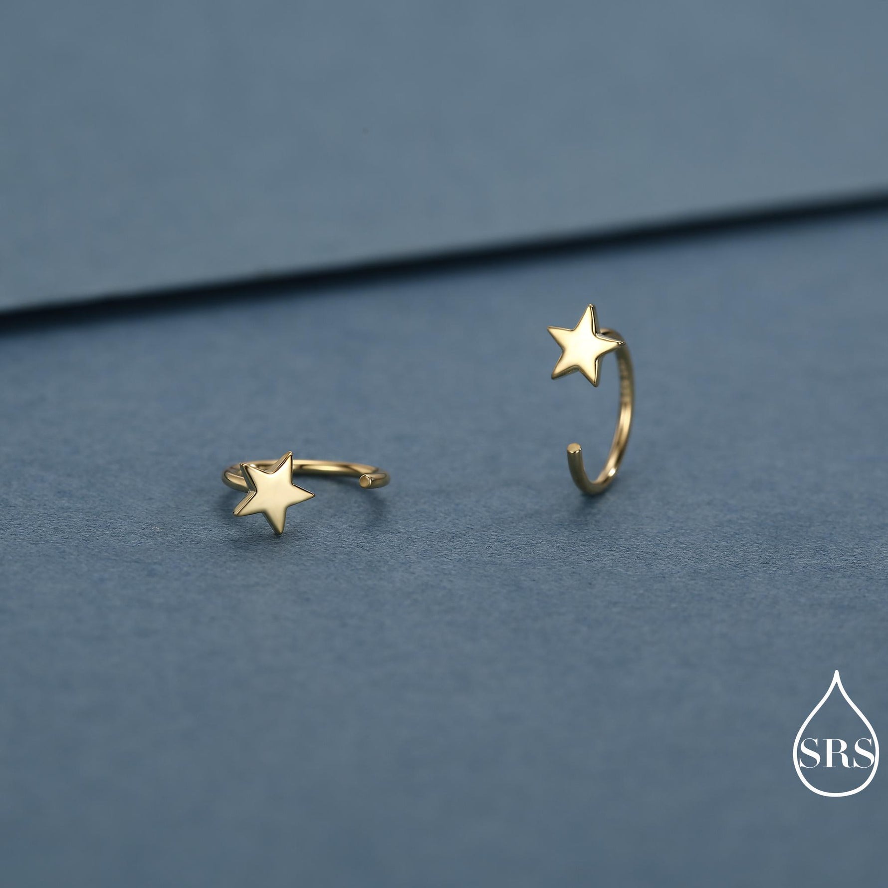 Tiny Star Huggie Hoop Earrings in Sterling Silver, Star Pull Through Earrings, Half Hoop Earrings, Open Hoop, Silver or Gold