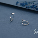 Tiny Star Huggie Hoop Earrings in Sterling Silver, Star Pull Through Earrings, Half Hoop Earrings, Open Hoop, Silver or Gold