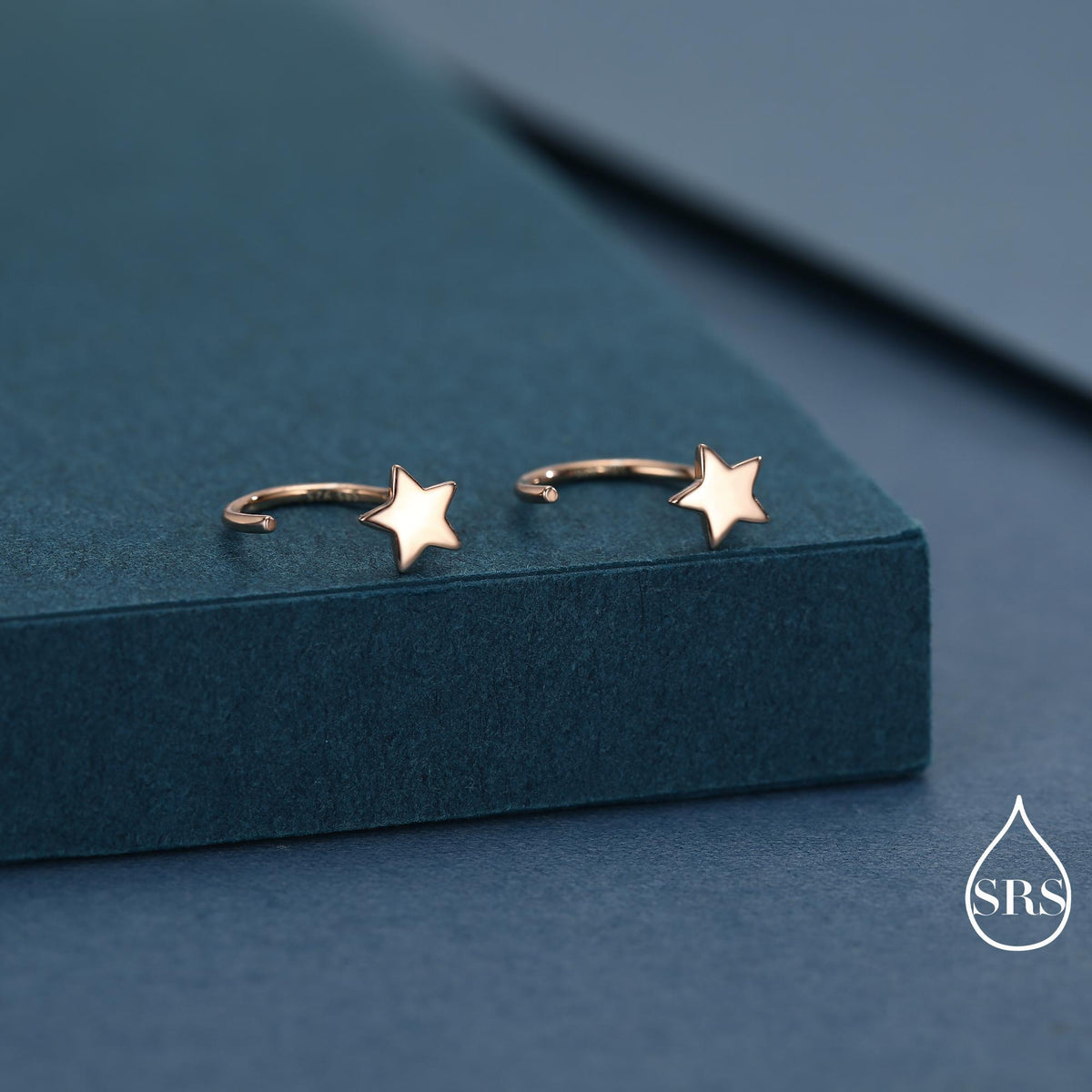 Tiny Star Huggie Hoop Earrings in Sterling Silver, Star Pull Through Earrings, Half Hoop Earrings, Open Hoop, Silver or Gold